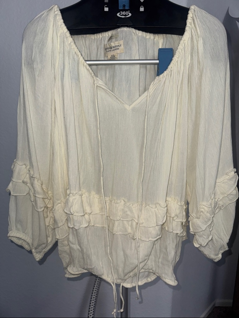 Ralph Lauren Cream Ruffle Peasant Blouse